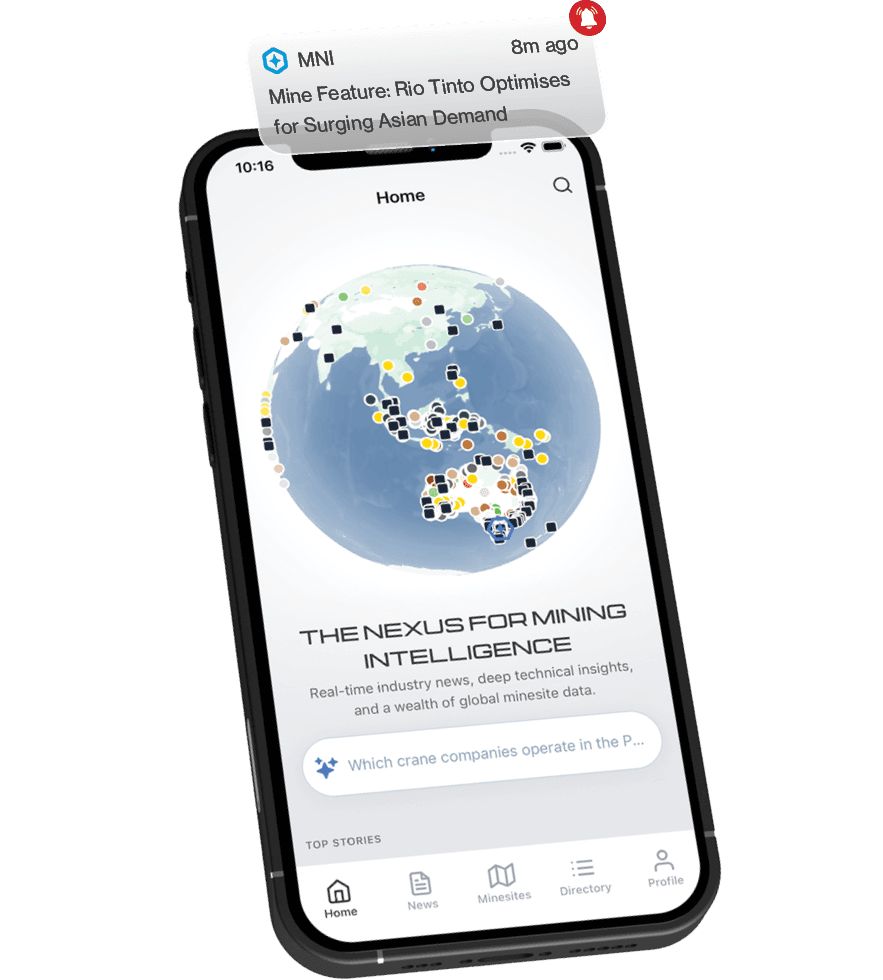MNI app showing mining news and article feed