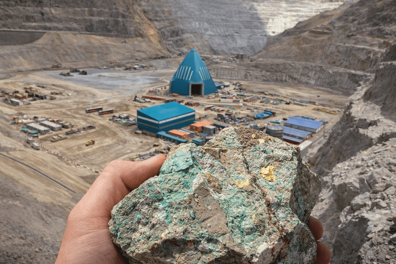 A rock sample at the Andina Division copper mine, set high in the Valparaiso region of the Chilean Andes at 3000m.